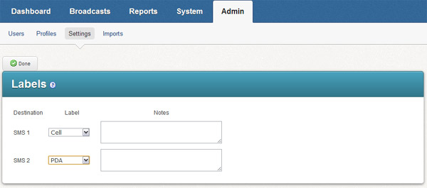 SMS Destination Labels SMS Destination Labels