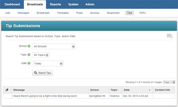 The Tip Submissions page.