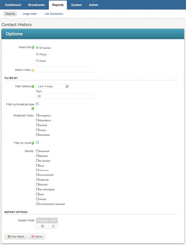 The Contact History screen.