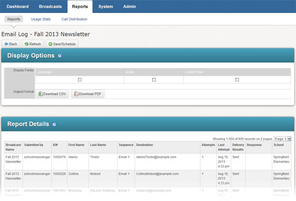 Email Log Report