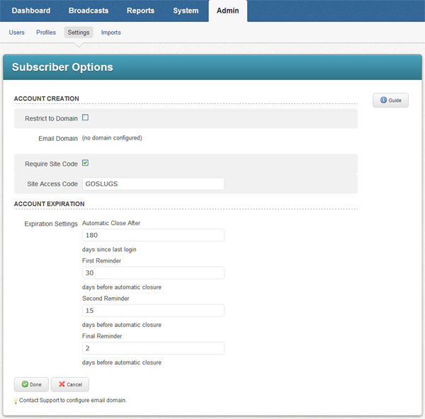 Self-Signup Options