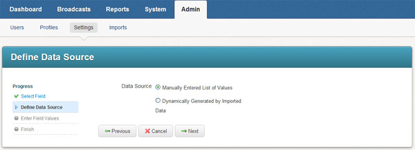 Selecting the data source for a Self-Signup field.