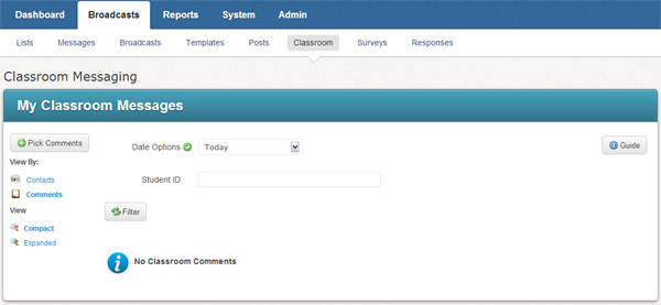 The main Classroom Messaging screen.