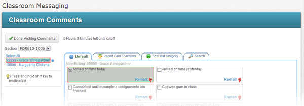 Picking Classroom Messaging comments.